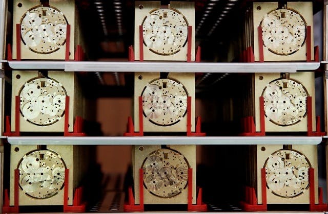 スイス・シャフハウゼンの工房に展示されたIWCの時計のムーブメント