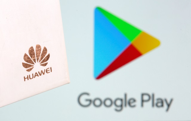 ファーウェイと、グーグルのアプリストアのロゴ
