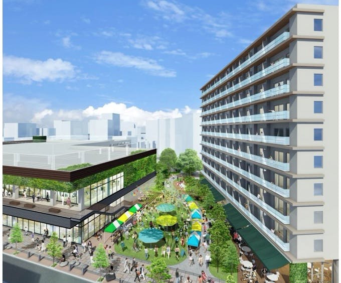 イオンタウンとNTT都市開発が、大阪・守口市庁舎跡を新たに開発する、商業・住宅複合施設の完成イメージ