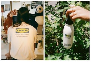 イケアの公式ロゴを配したTシャツと水筒