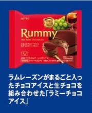 ラムレーズンがまるごと入ったチョコアイスと生チョコを組み合わせた「ラミーチョコアイス」