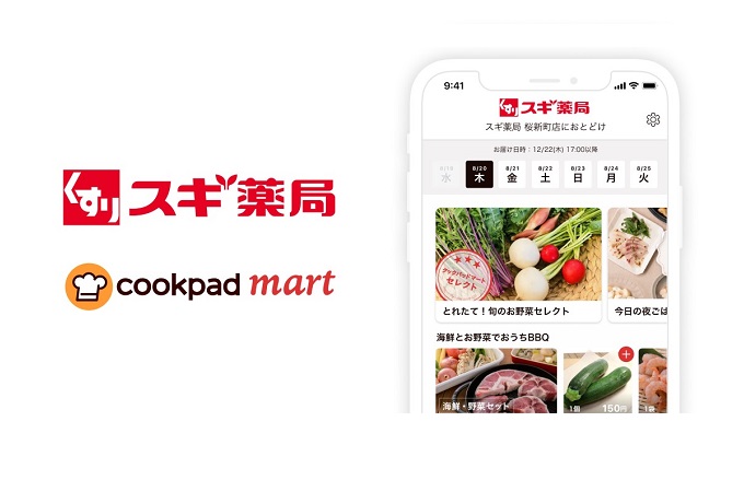 クックパッドとスギ薬局のロゴとサイト画面