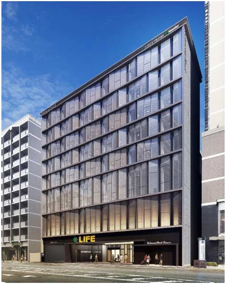 「リッチモンドホテルプレミア京都四条」が入居するビルの1階部分にオープンする「ライフ四条烏丸店」