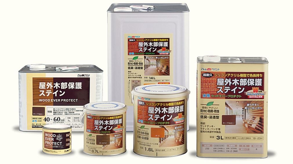 アトムサポートの「水性・屋外木部保護着色剤ウッドエバープロテクト」