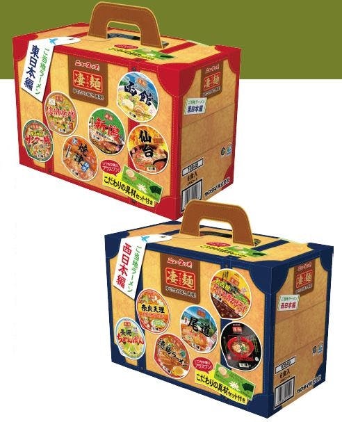 ヤマダイ「ニュータッチ　凄麺」ご当地シリーズ商品6種詰め合わせで、東日本編・西日本編の2シリーズ