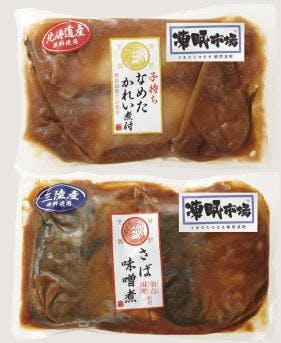 伊藤忠食品の「凍眠市場北海道産子持ちなめたかれい煮付」「同 さば味噌煮」