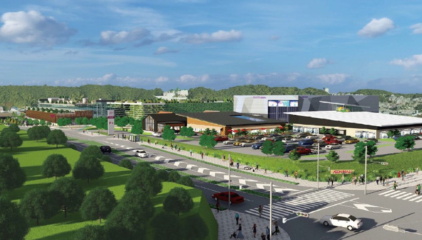 イオンネクストが出店計画を発表した、東京都八王子市のFC併設の次世代型複合商業施設の外観イメージ