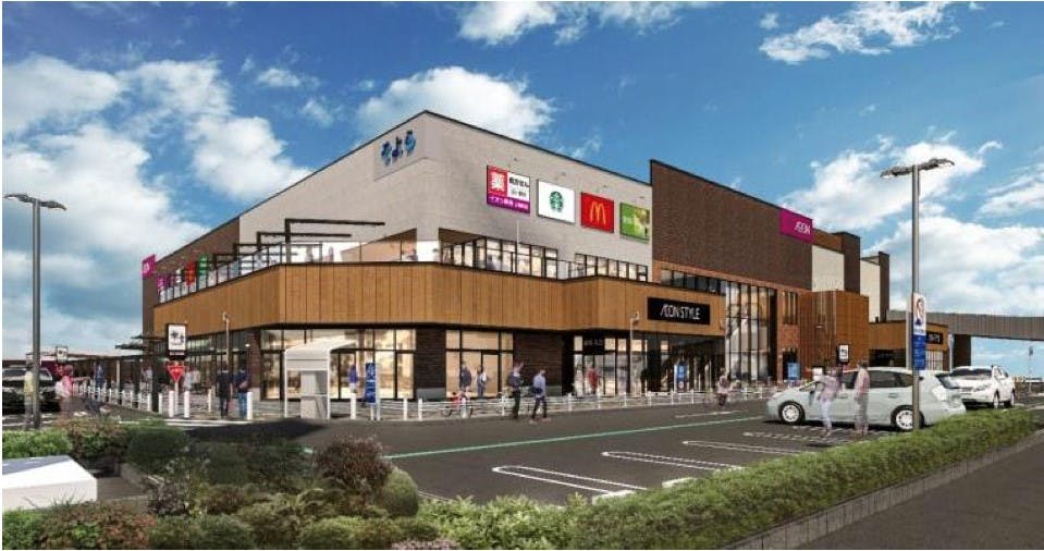 名古屋市にオープンするイオンリテールの都市型ショッピングセンター「そよら上飯田」の完成イメージ