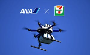 セブンーイレブンのロゴとANAのロゴ、セブンーイレブンが使用するドローン