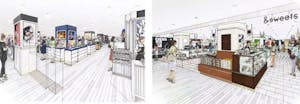 小田急百貨店の「新宿西口ハルク」に移転オープンする化粧品売り場と和洋菓子売場のイメージ