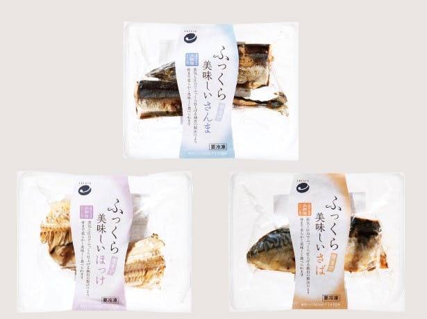 国分グループ本社の「クリエイト ふっくら骨まで美味しい魚」さんま、ほっけ、さば