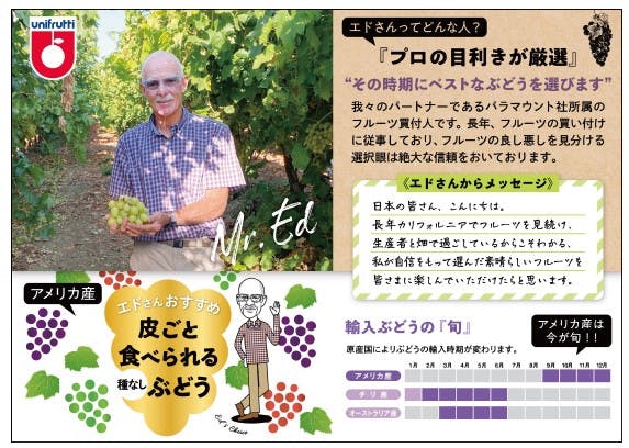 ユニフルーティージャパンの生産・流通の人たちがどのような想いでそのフルーツに関わっているかを伝えるPOP
