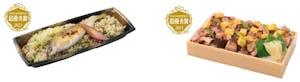 最優秀賞を受賞したマミーマートグループ彩裕フーズの「浜名湖産青のり香る鯛めし」（左）と「ジュレ仕立ての洋風お肉ちらし」