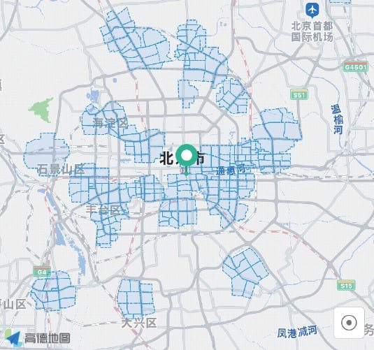 フーマーのアプリで見た北京市のフーマーフレッシュ出店状況