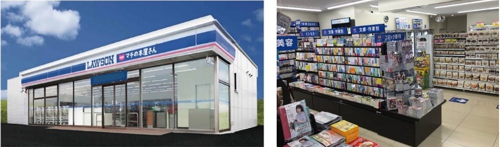 「LAWSONマチの本屋さん」店舗外観イメージと売場イメージ