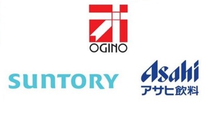 オギノとサントリー、アサヒ飲料のロゴ
