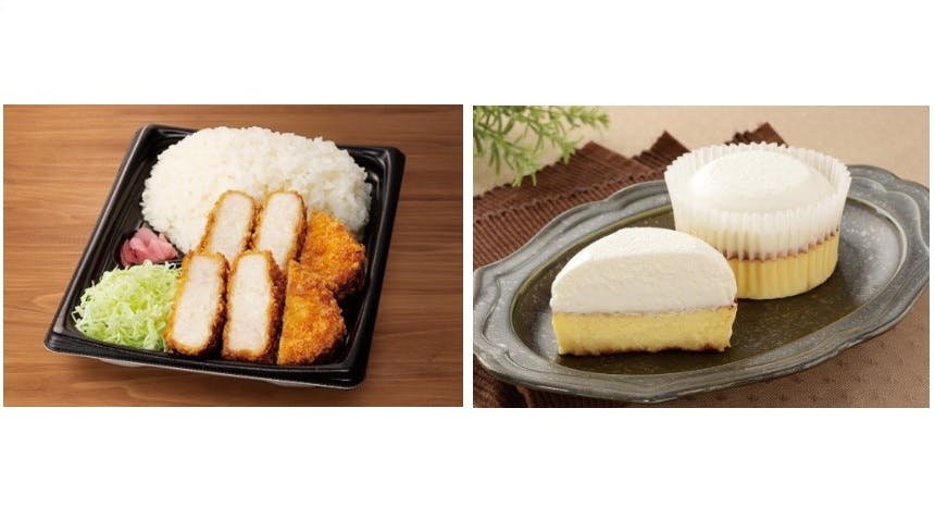 ローソン「ごはんでか盛！厚切りロースとんかつ弁当」とローソン「バスチークリームのせ」