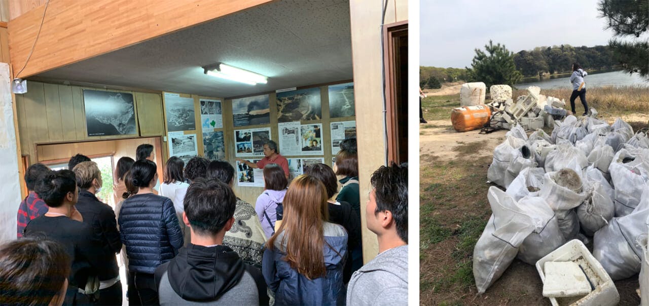 左から、豊島事件と住民運動を学ぶ資料館、いまだに残る産廃