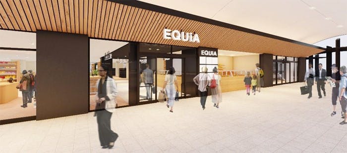 東武スカイツリーライン越谷駅、高架下改札前店舗「EQUiA」の完成イメージ