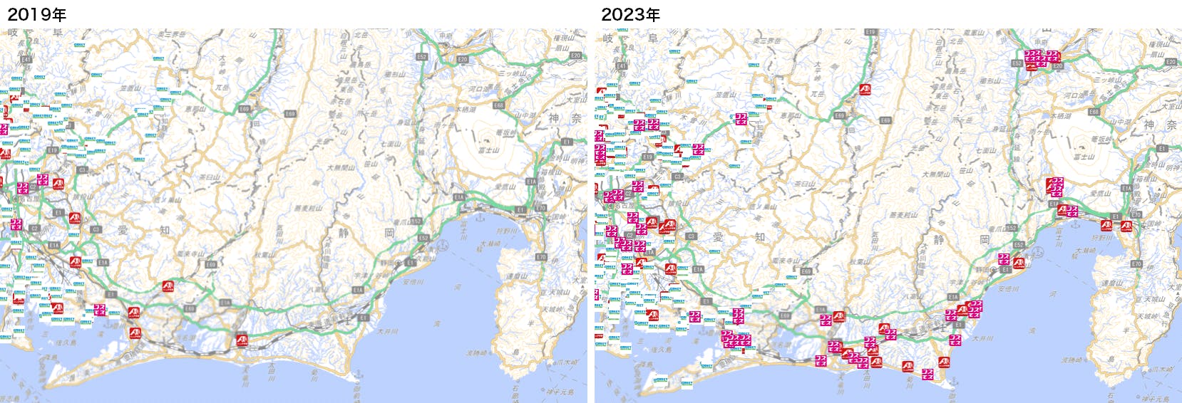 図2：愛知・静岡県南部の出店状況