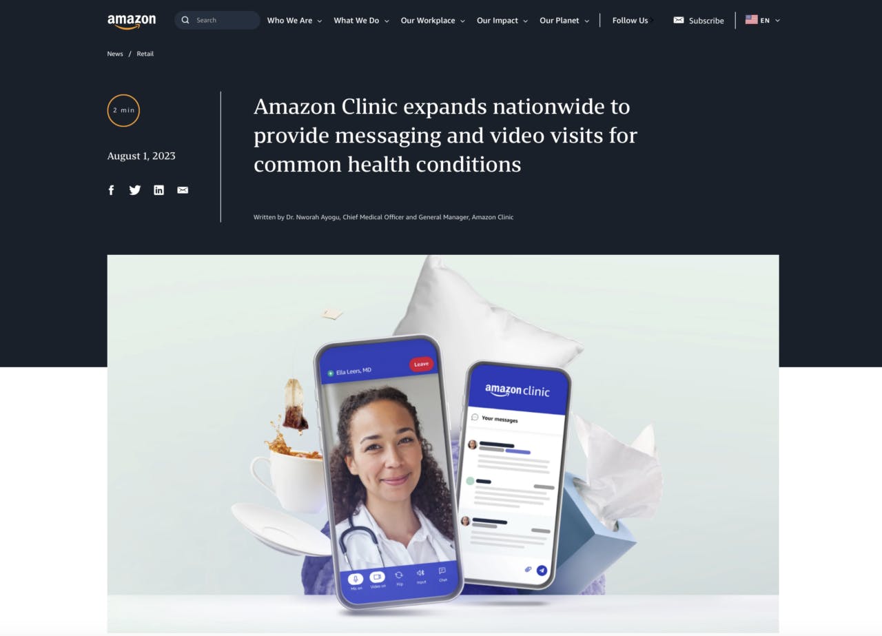 アマゾンは「アマゾンクリニック」の事業拡大を進めている