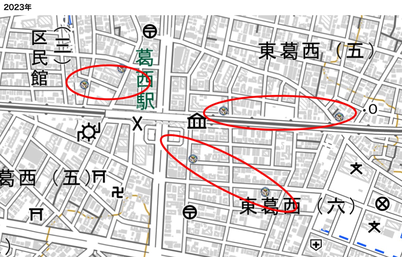 図6： 東京都江戸川区葛西駅付近 地図：国土地理院