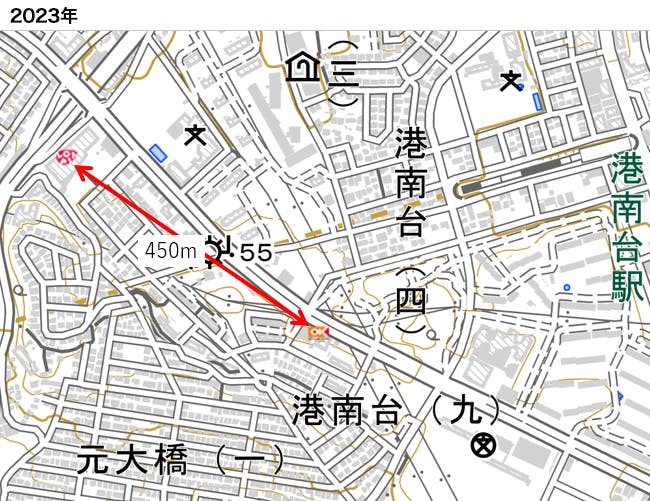 図10：横浜市・港南台近辺での競合　地図：国土地理院