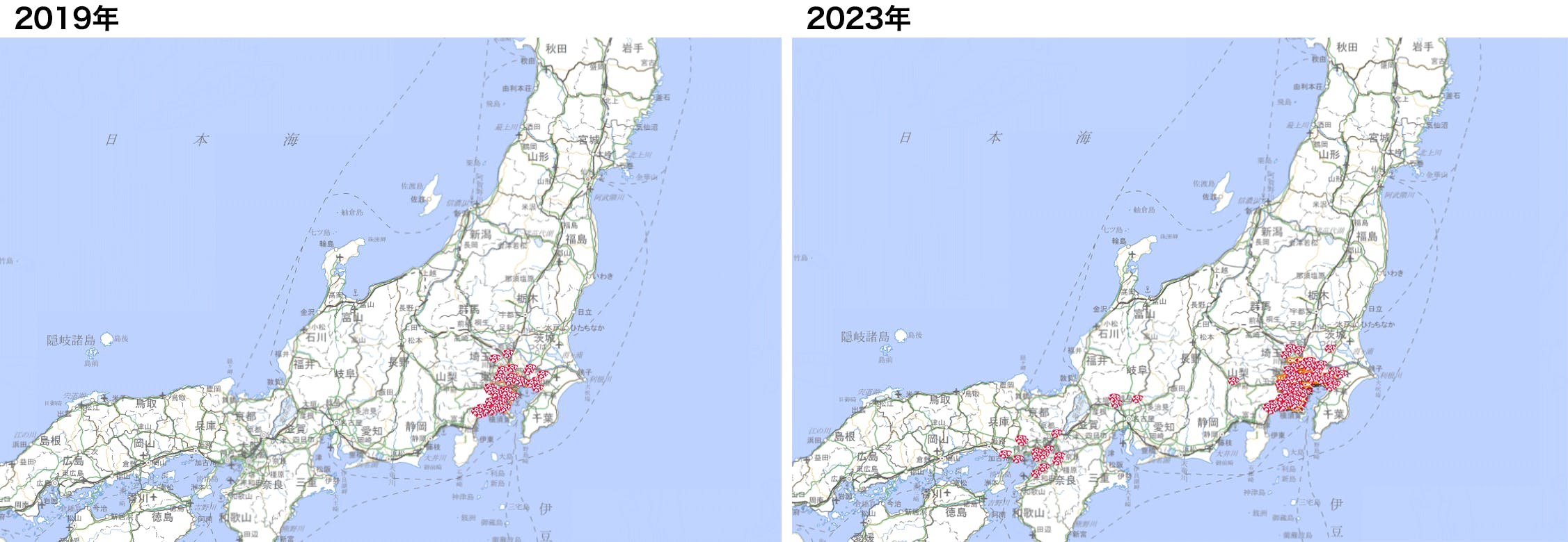 図1：ロピアの拡大状況　地図：国土地理院