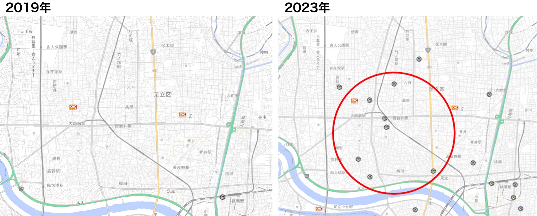 図12：東京都足立区近辺の状況　地図：国土地理院