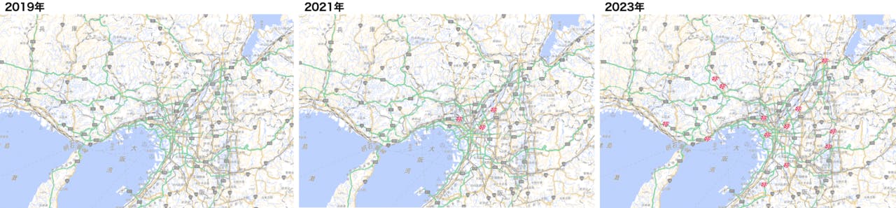 図7： ロピアの関西進出　地図：国土地理院