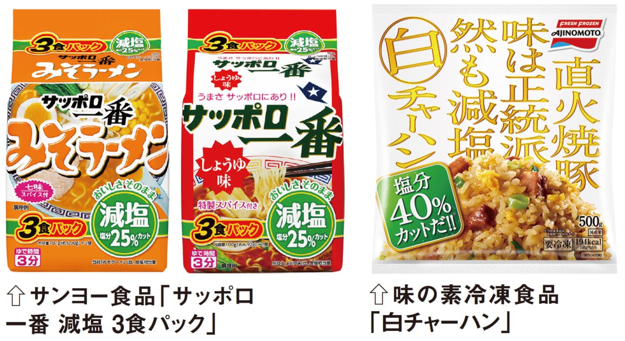 サンヨー食品の袋麺「サッポロ一番」と味の素冷凍食品の「白チャーハン」