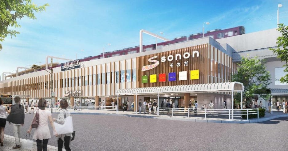 「ｓｏｎｏｎ（そのん）そのだ」外観のイメージ（駅の北側から臨む）