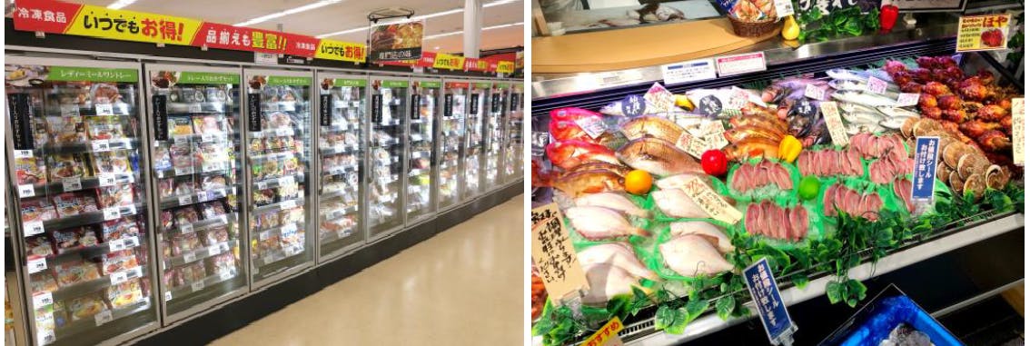 イオン富谷店　冷凍食品売場と鮮魚売場