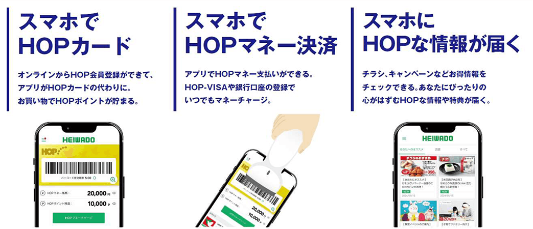 平和堂のアプリ「HEIWADO HOPアプリ」の特徴