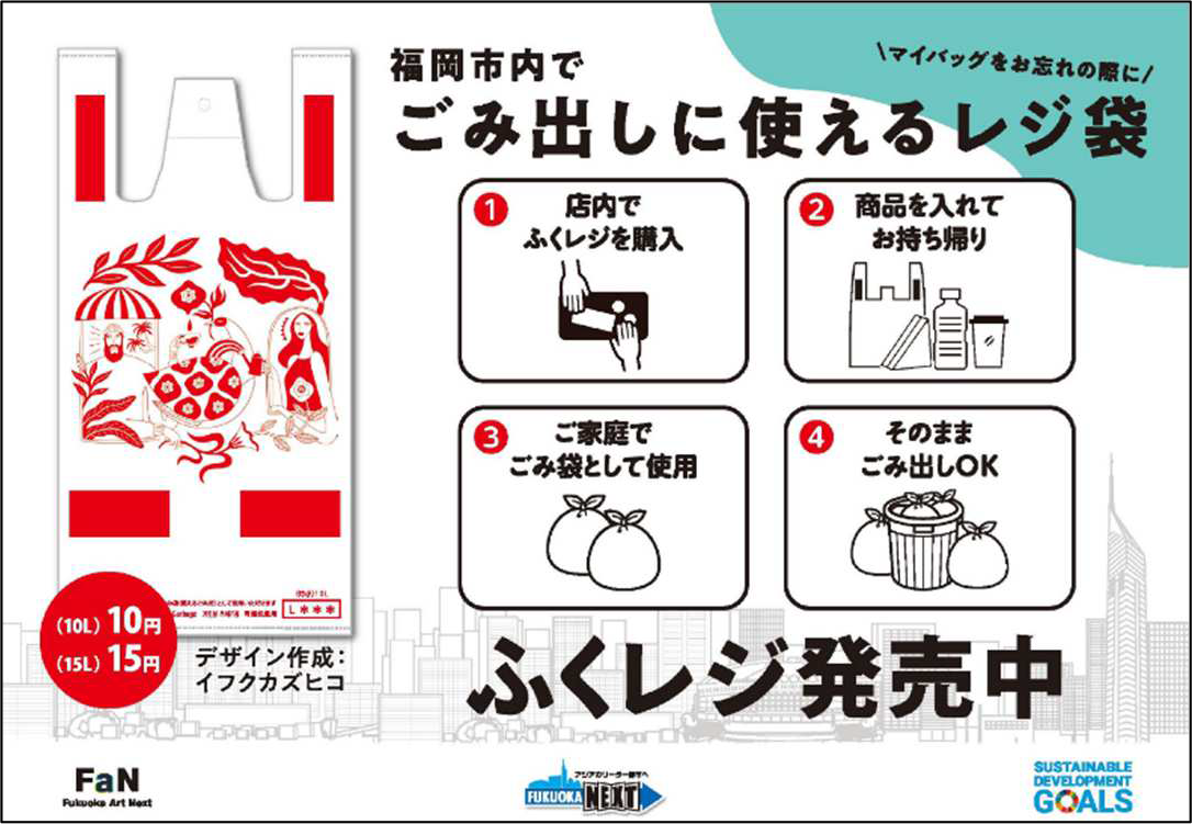 福岡市指定のごみ袋にもなるミスターマックスの『ふくレジ』