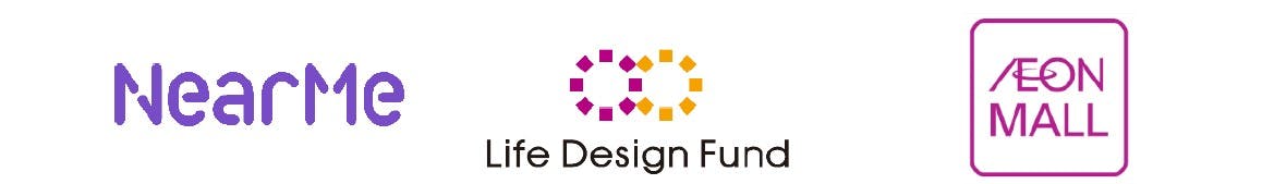 「NearMe」と「Life Design Funｄ」、「イオンモール」のロゴ