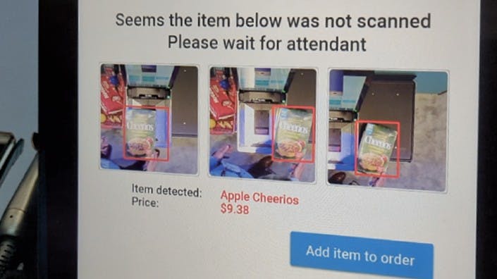 アマゾン・ウェブ・サービスが展示していたフルセルフレジのデモ