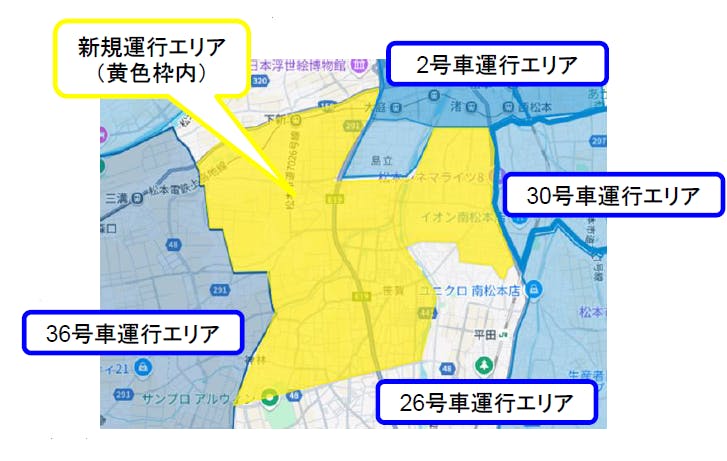 デリシア移動スーパー　運行エリアイメージ