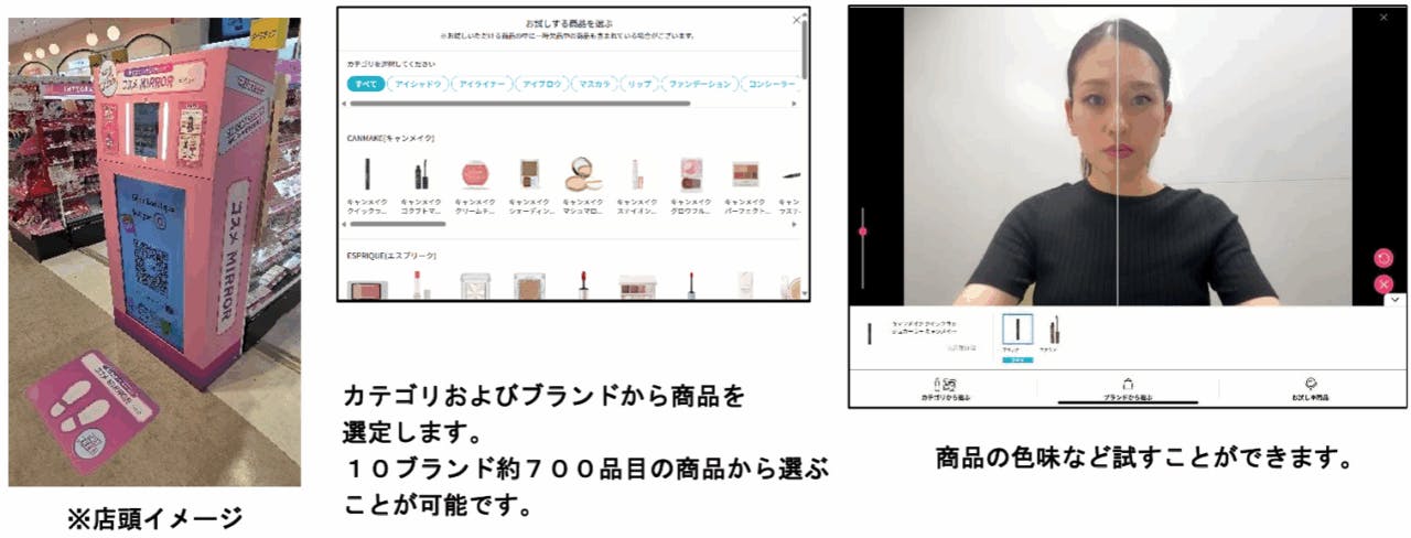 イオンのARバーチャルメイク 店舗イメージ・画面イメージ・色のお試しイメージ
