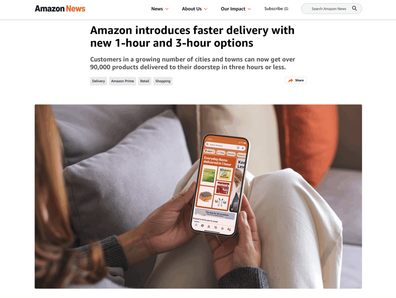 全米数百～数千都市で「1時間・3時間配送」／出典：アマゾン発表資料