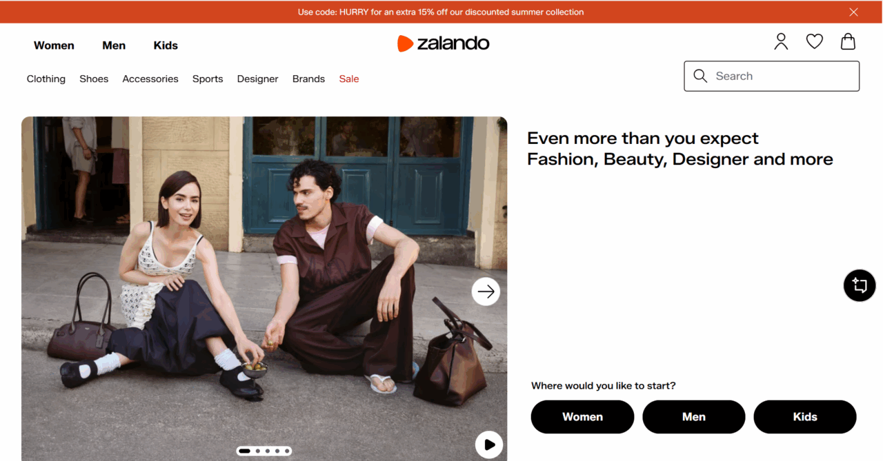 Zalandoのトップ画面（スクリーンショット）